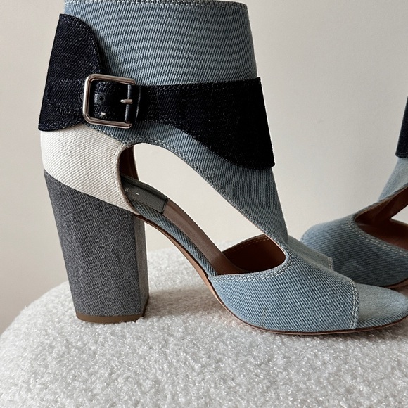 Multi Contrasting Jean Cutout Sandal By Laurence Dacade Size 39.5  4" Heel - Picture 12 of 16